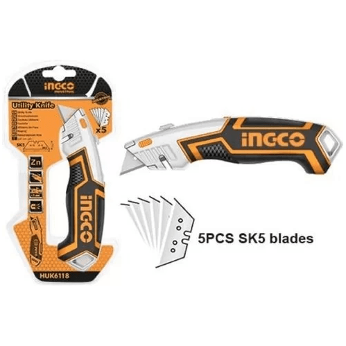 Ingco HUK6118 Utility Cutter Knife (+5 Blades) - KHM Megatools Corp. Ingco HUK6118 Utility Cutter Knife (+5 Blades) - KHM Megatools Corp.